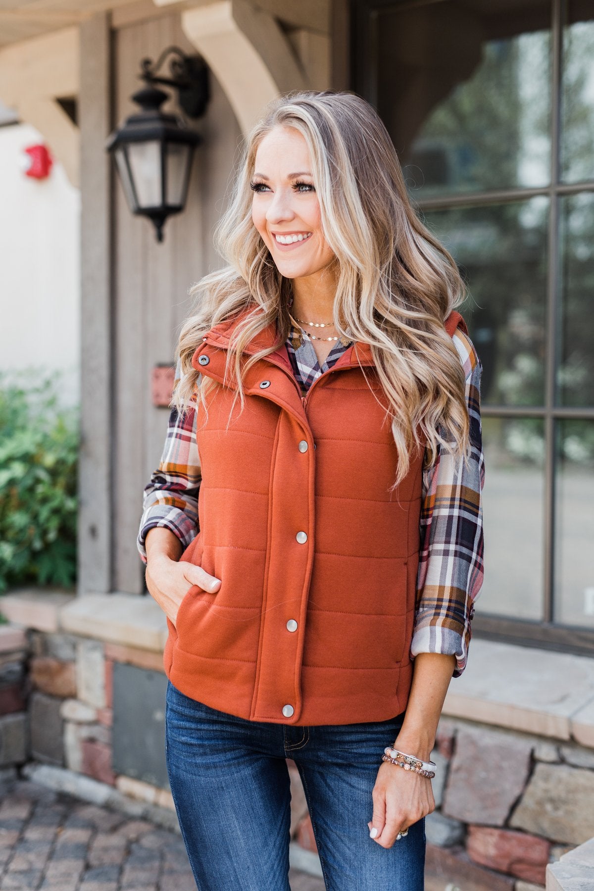 You've Got Me Hooked Flannel Top- Navy & Rust