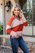 Warm & Cozy Distressed Color Block Sweater- Rust Tones