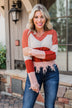 Warm & Cozy Distressed Color Block Sweater- Rust Tones