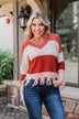 Warm & Cozy Distressed Color Block Sweater- Rust Tones