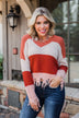 Warm & Cozy Distressed Color Block Sweater- Rust Tones