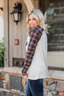Plaid Reindeer Cowl Neck Top- Oatmeal & Green