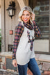 Plaid Reindeer Cowl Neck Top- Oatmeal & Green