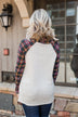 Plaid Reindeer Cowl Neck Top- Oatmeal & Green