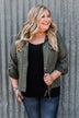 One Thing Right Lightweight Zip Up Jacket- Olive