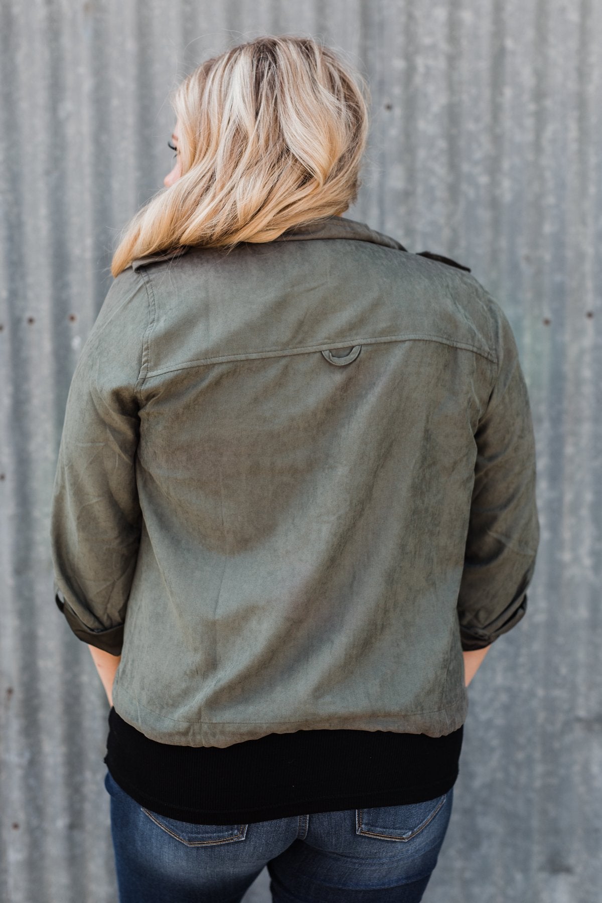 One Thing Right Lightweight Zip Up Jacket- Olive