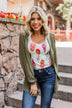Open Knit Hooded Cardigan- Moss Green