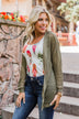 Open Knit Hooded Cardigan- Moss Green