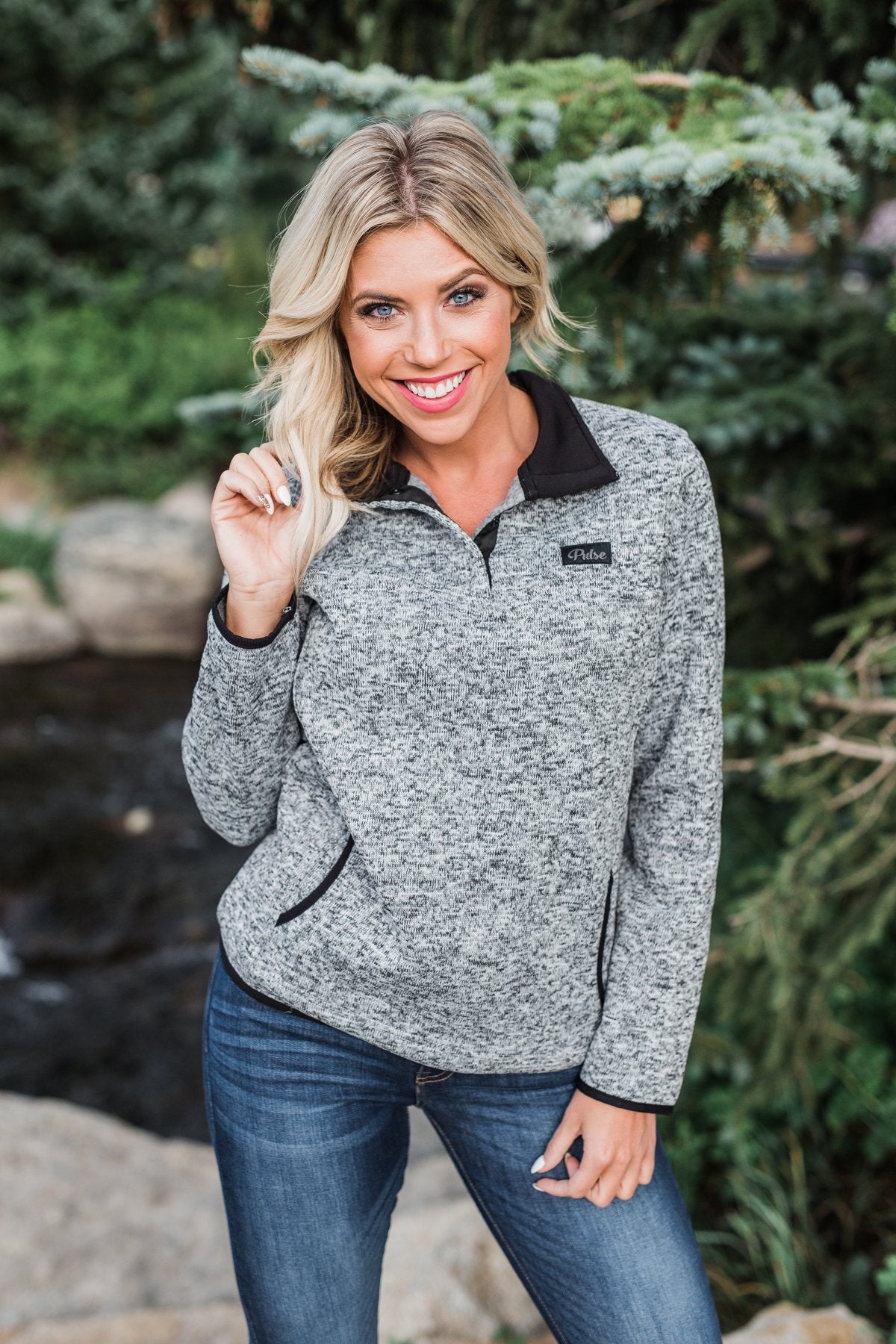 Pulse Exclusive Quarter Button Pullover- Heather Grey