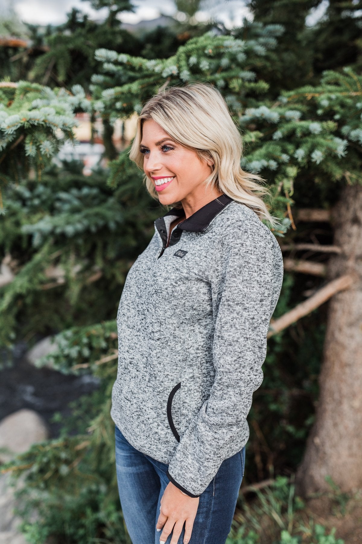 Pulse Exclusive Quarter Button Pullover- Heather Grey
