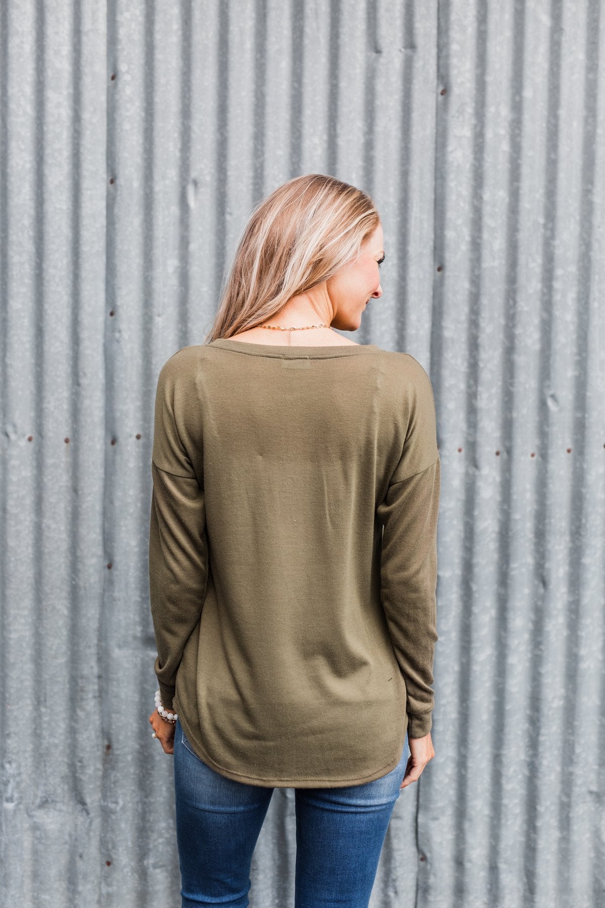Cozy & Warm 4 Button Henley Top- Olive