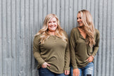 Cozy & Warm 4 Button Henley Top- Olive