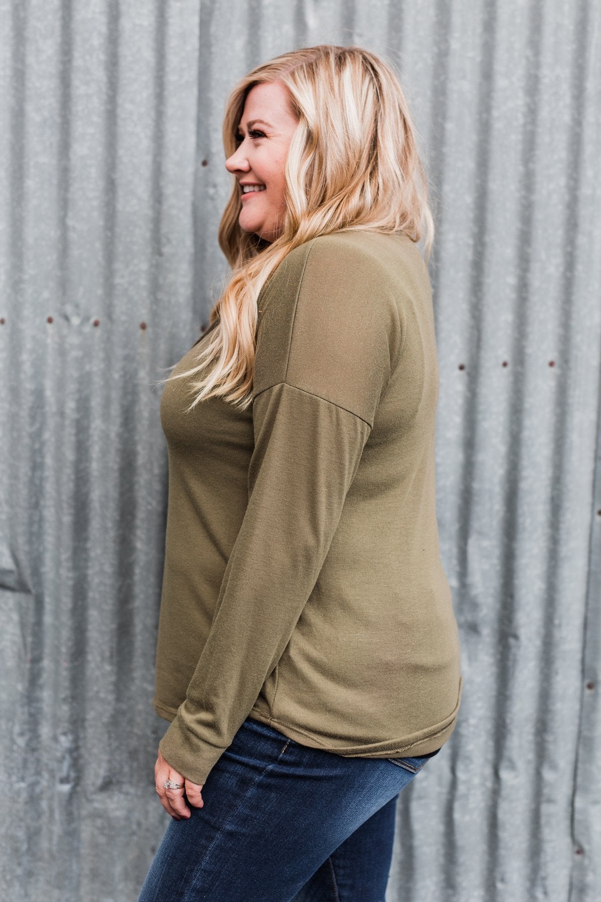 Cozy & Warm 4 Button Henley Top- Olive