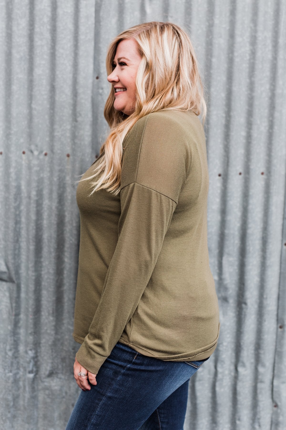 Cozy & Warm 4 Button Henley Top- Olive