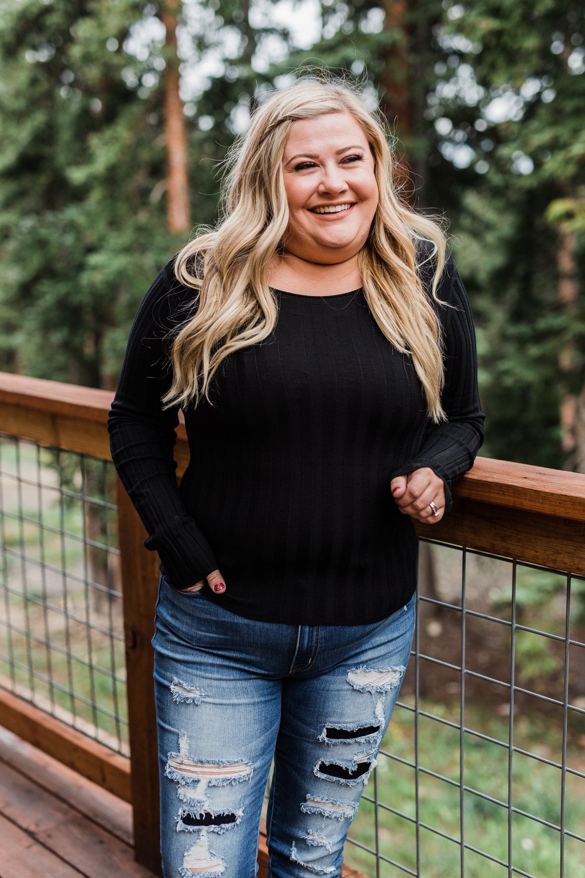 Pull Me Near Fitted Long Sleeve Top- Black