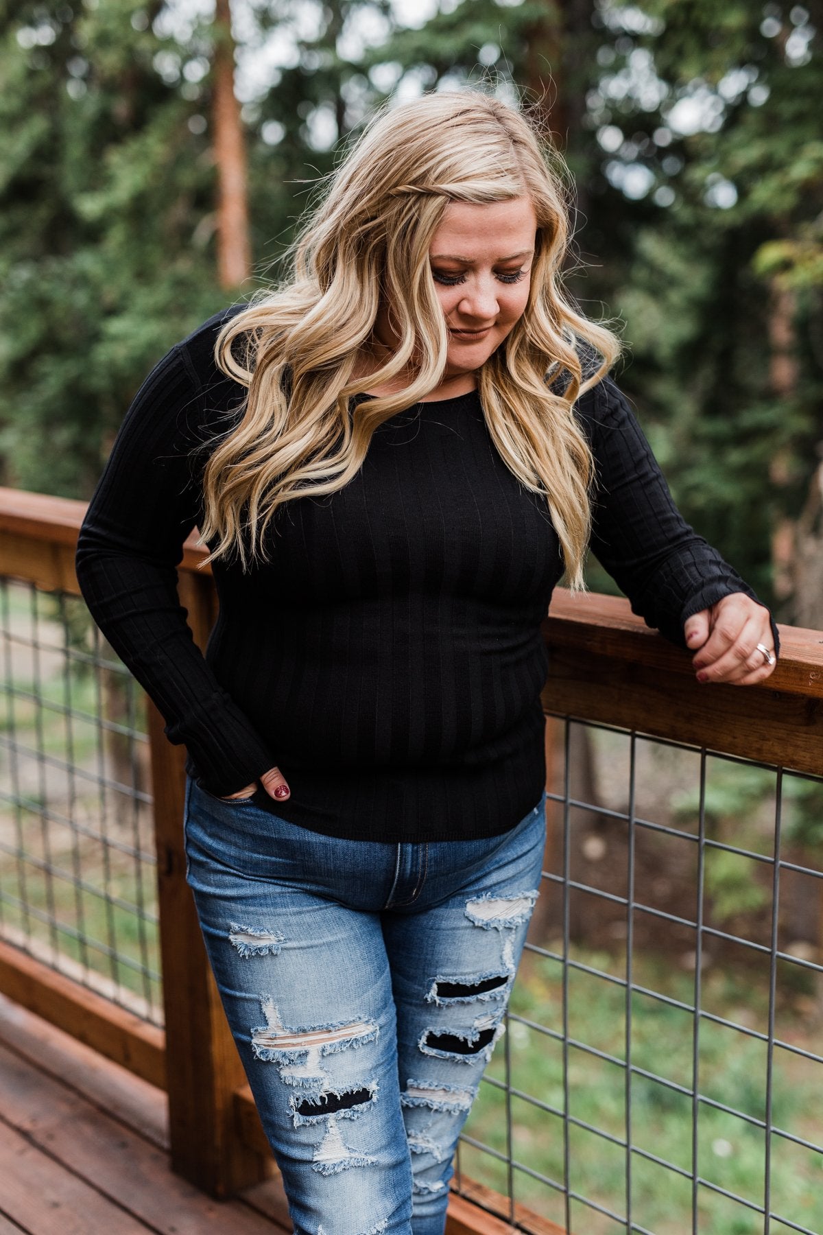 Pull Me Near Fitted Long Sleeve Top- Black