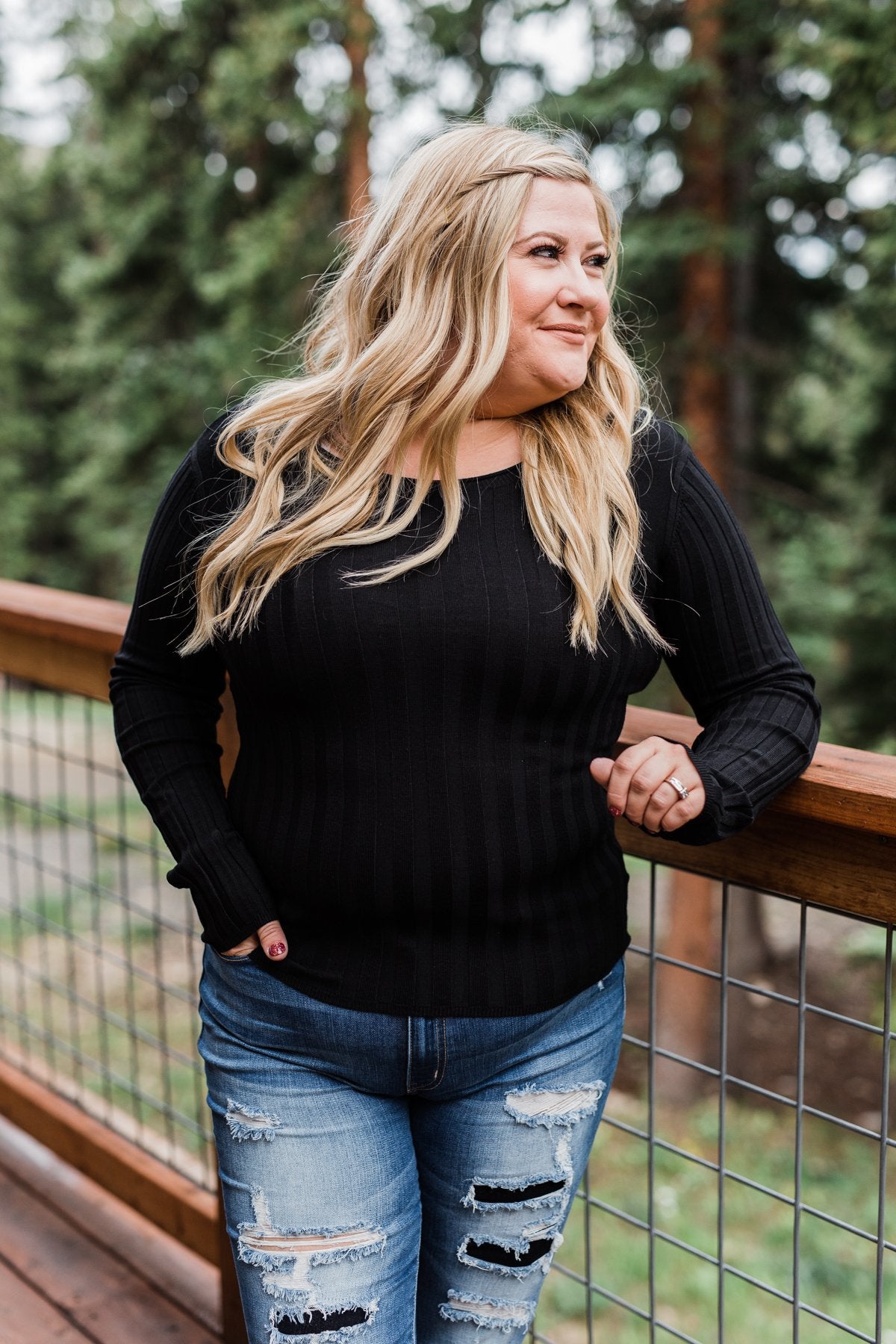 Pull Me Near Fitted Long Sleeve Top- Black