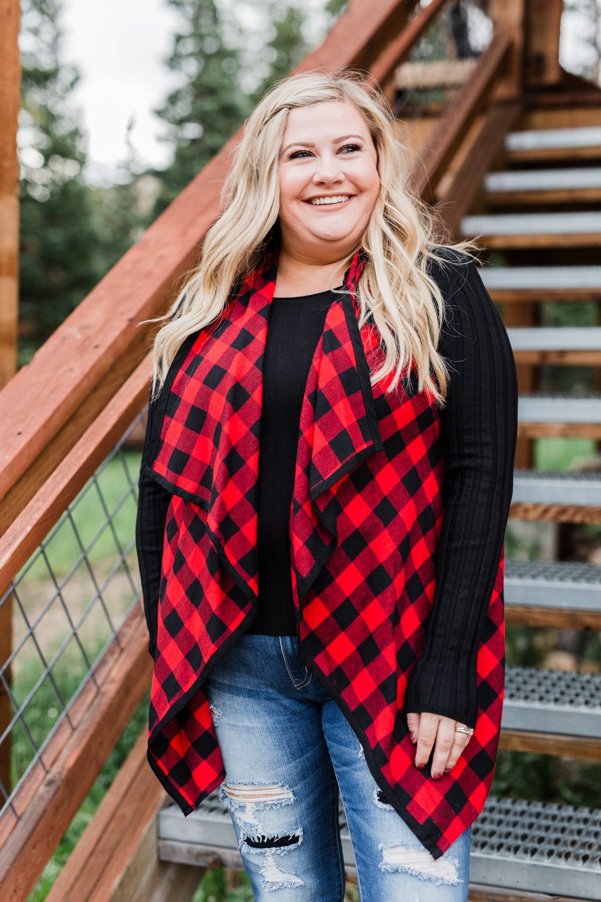 Buffalo plaid long vest clearance