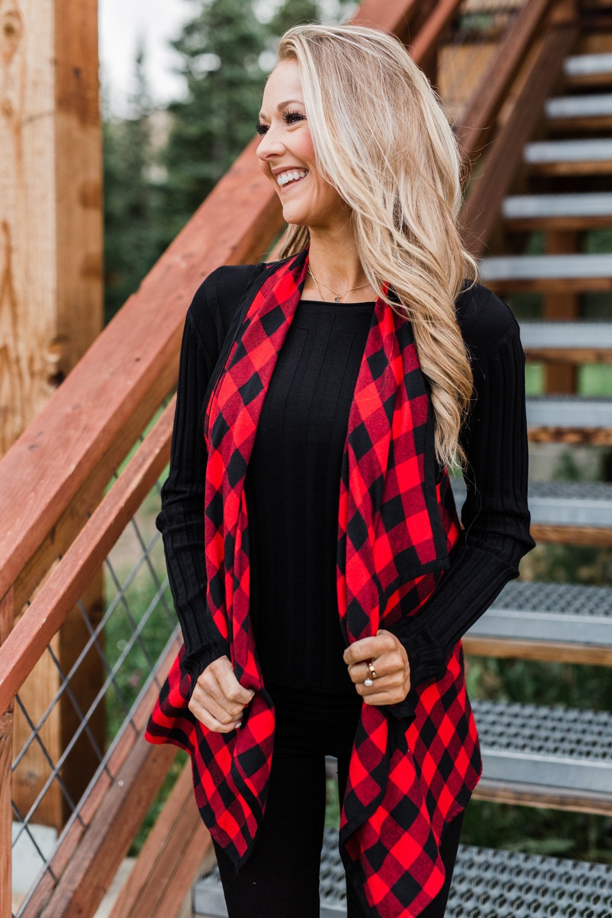 Buffalo plaid long vest sale