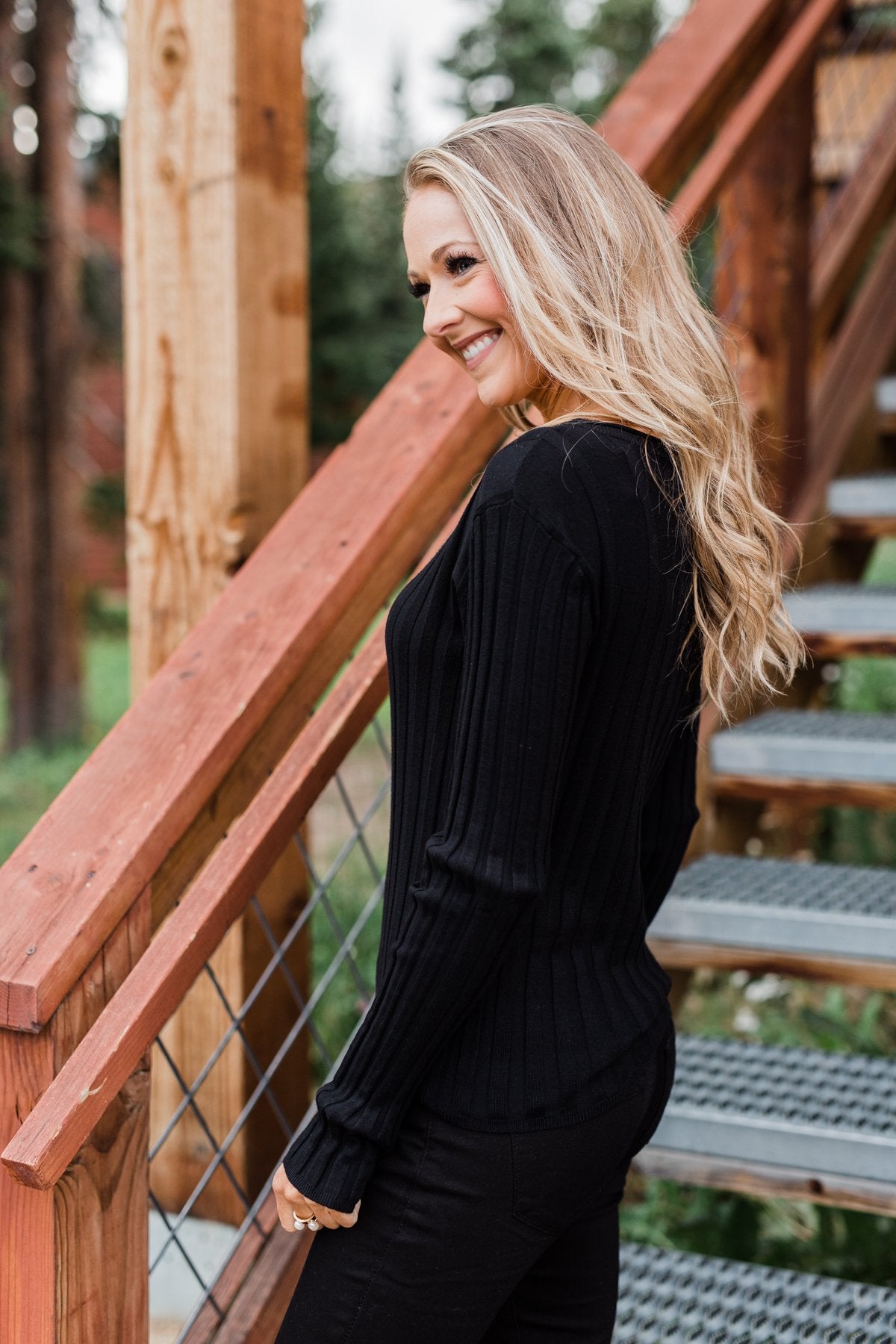 Pull Me Near Fitted Long Sleeve Top- Black