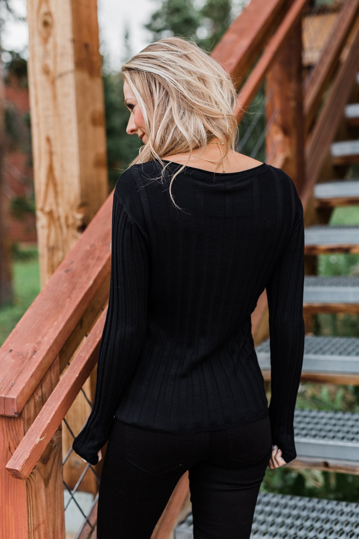 Pull Me Near Fitted Long Sleeve Top- Black