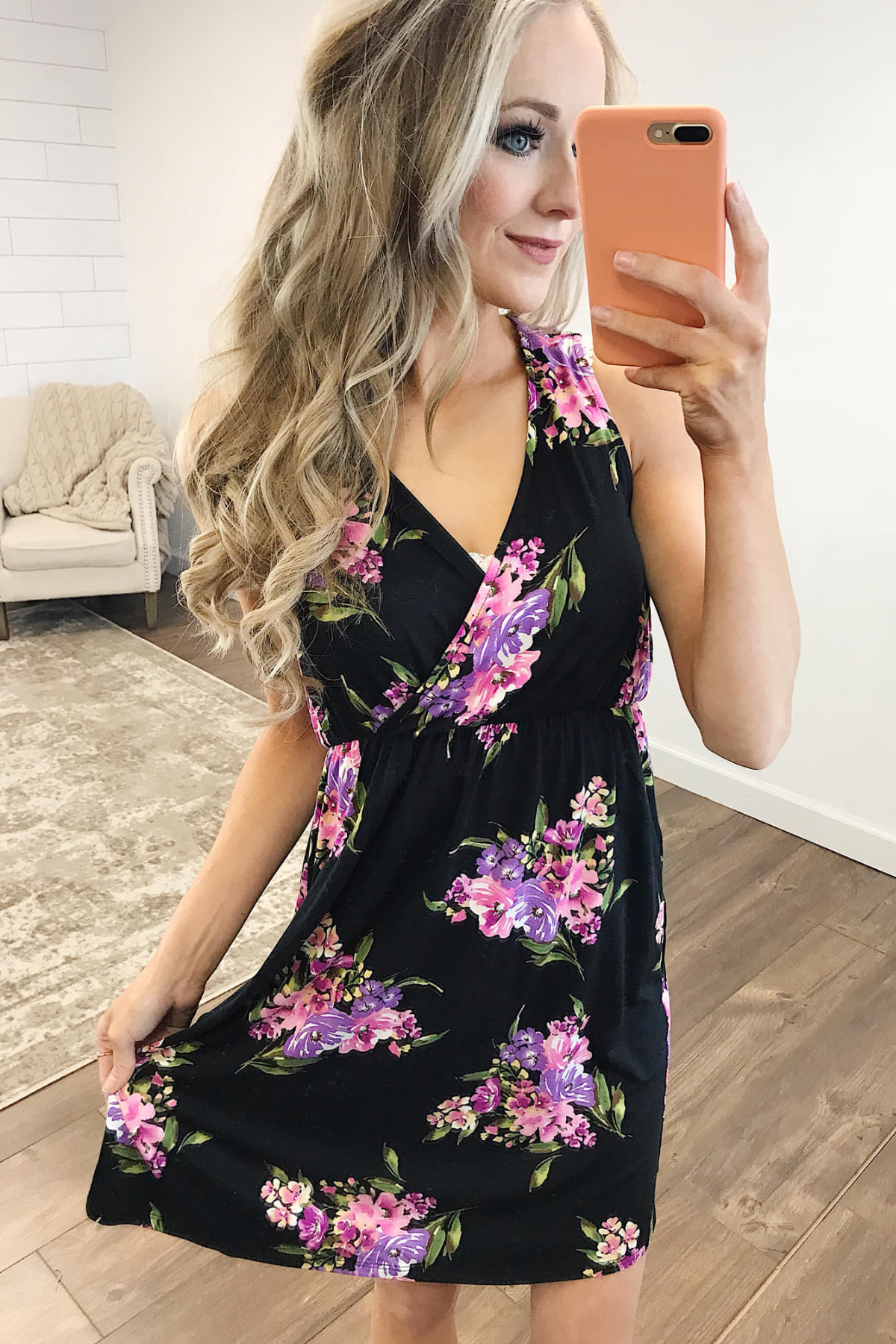 Blooming Beauty Sleeveless Floral Dress- Black