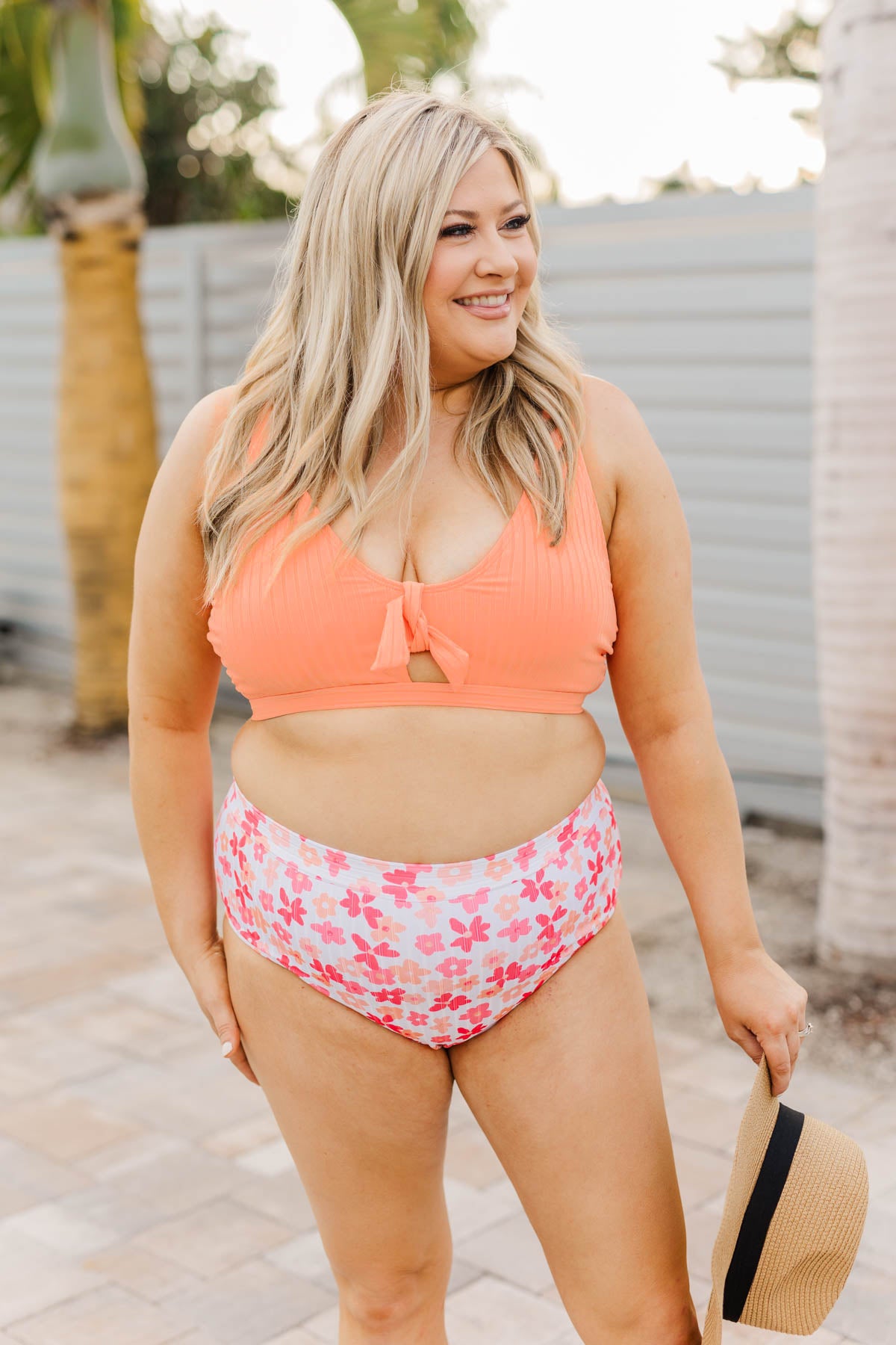 Walk Along The Beach Ribbed Swim Top- Sherbert – The Pulse Boutique