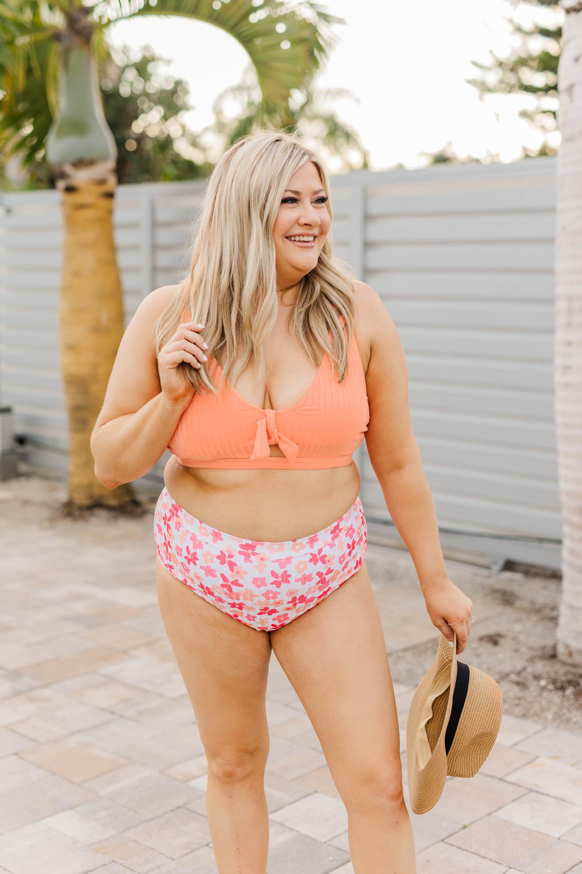 Walk Along The Beach Ribbed Swim Top- Sherbert – The Pulse Boutique