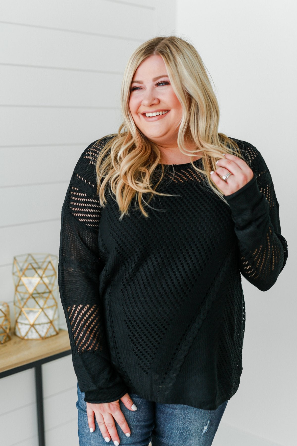 Love Like Crazy Open Knit Sweater- Black