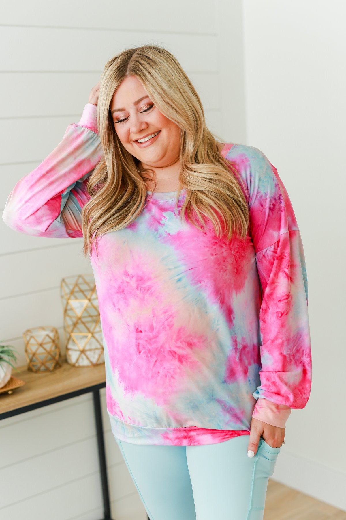Nice To Notice Long Sleeve Top- Fuchsia, Peach, Sky Blue