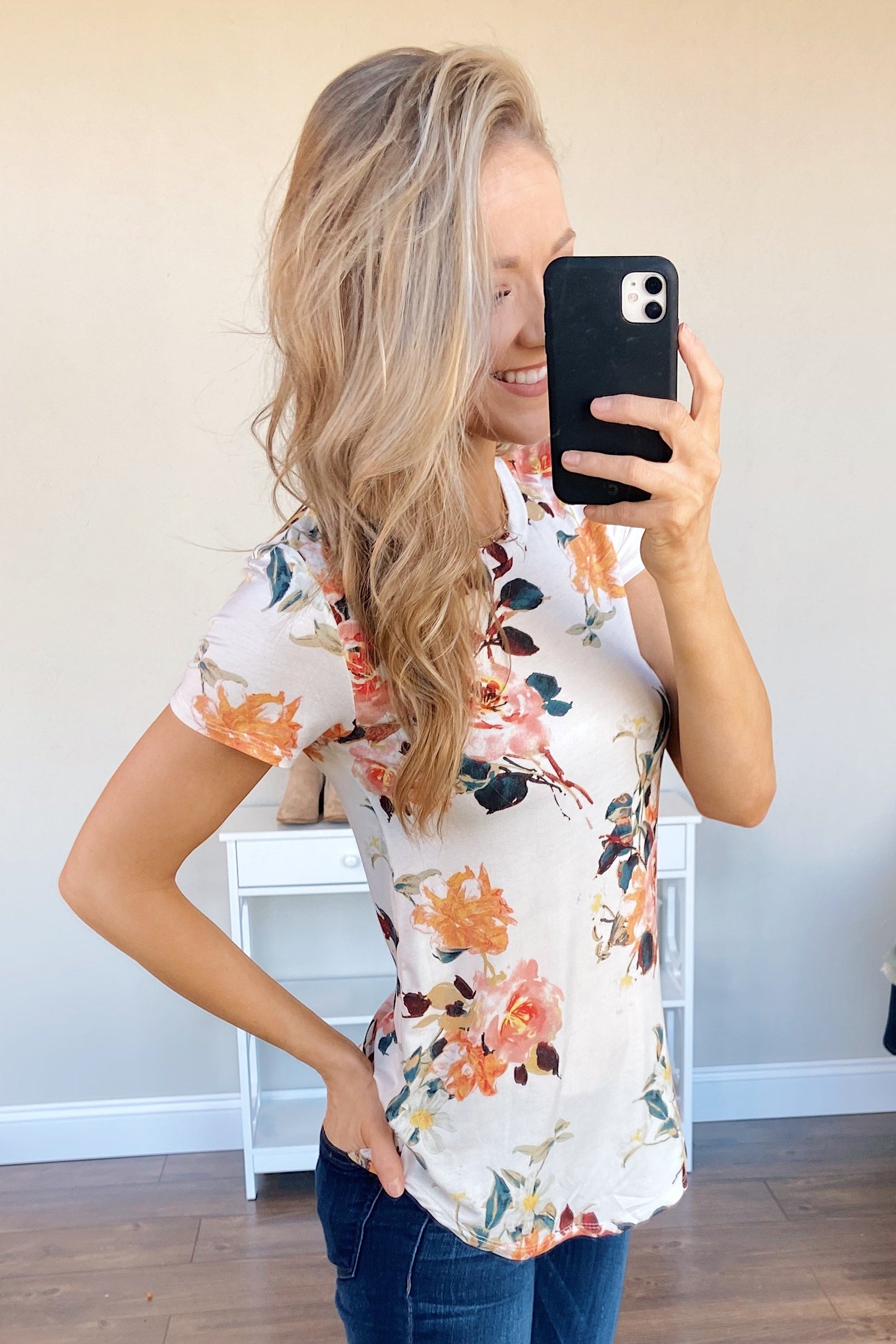 Autumn Breeze Floral Top- Ivory