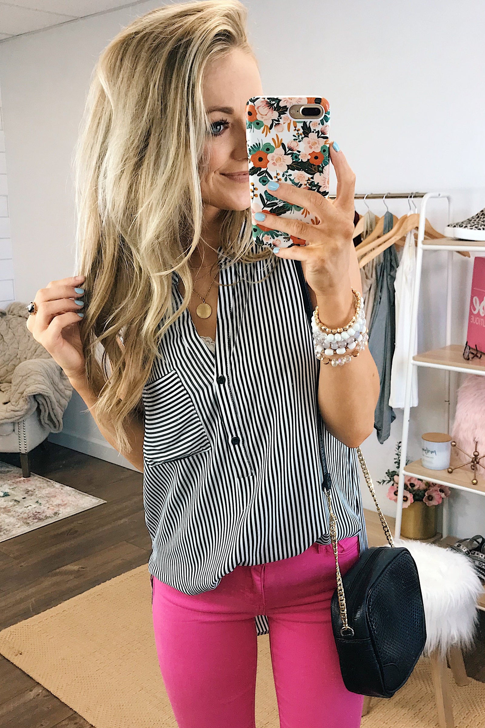 When You Smile Striped Tank Top- Black & White