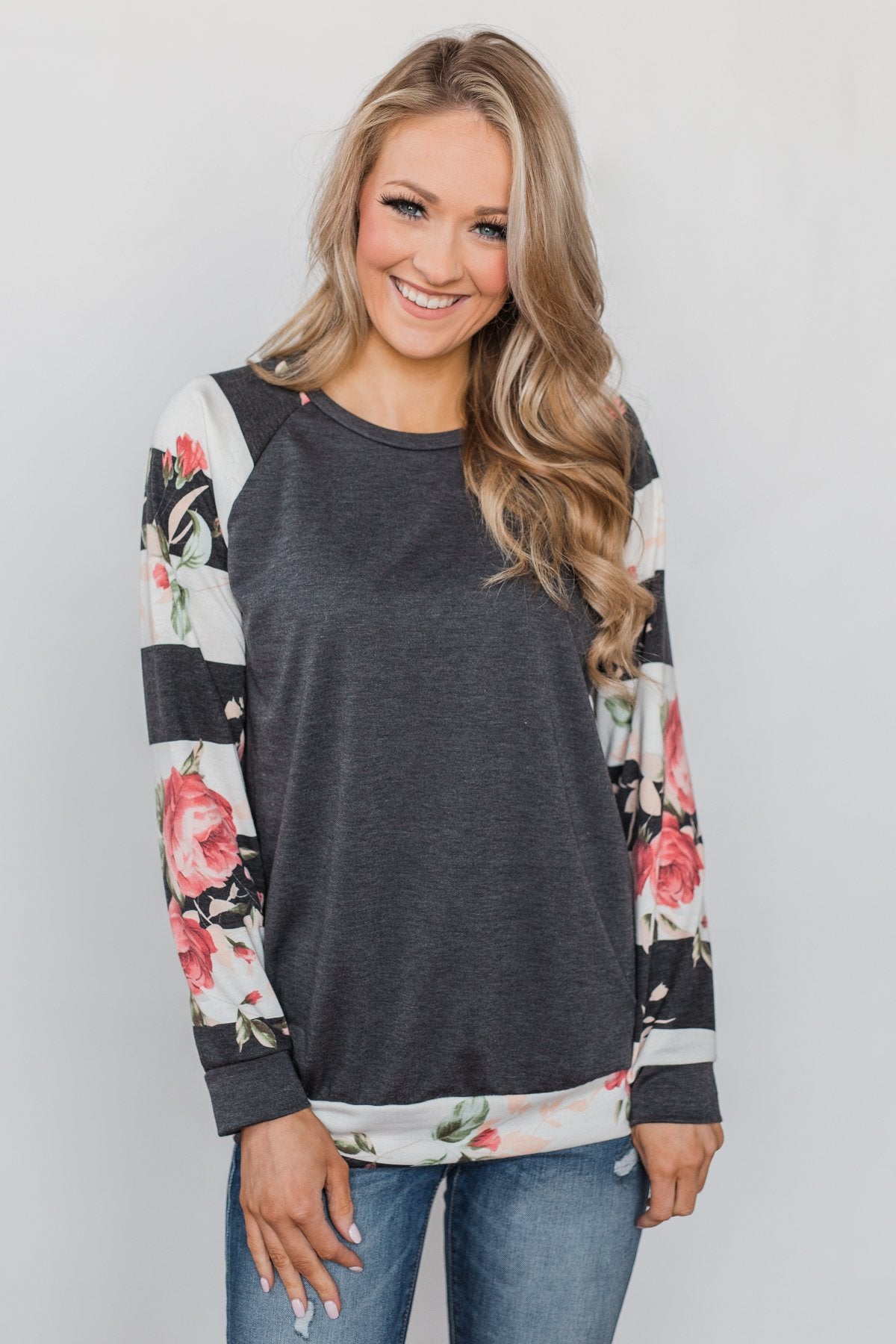 Can't Help Myself Long Sleeve Top- Charcoal