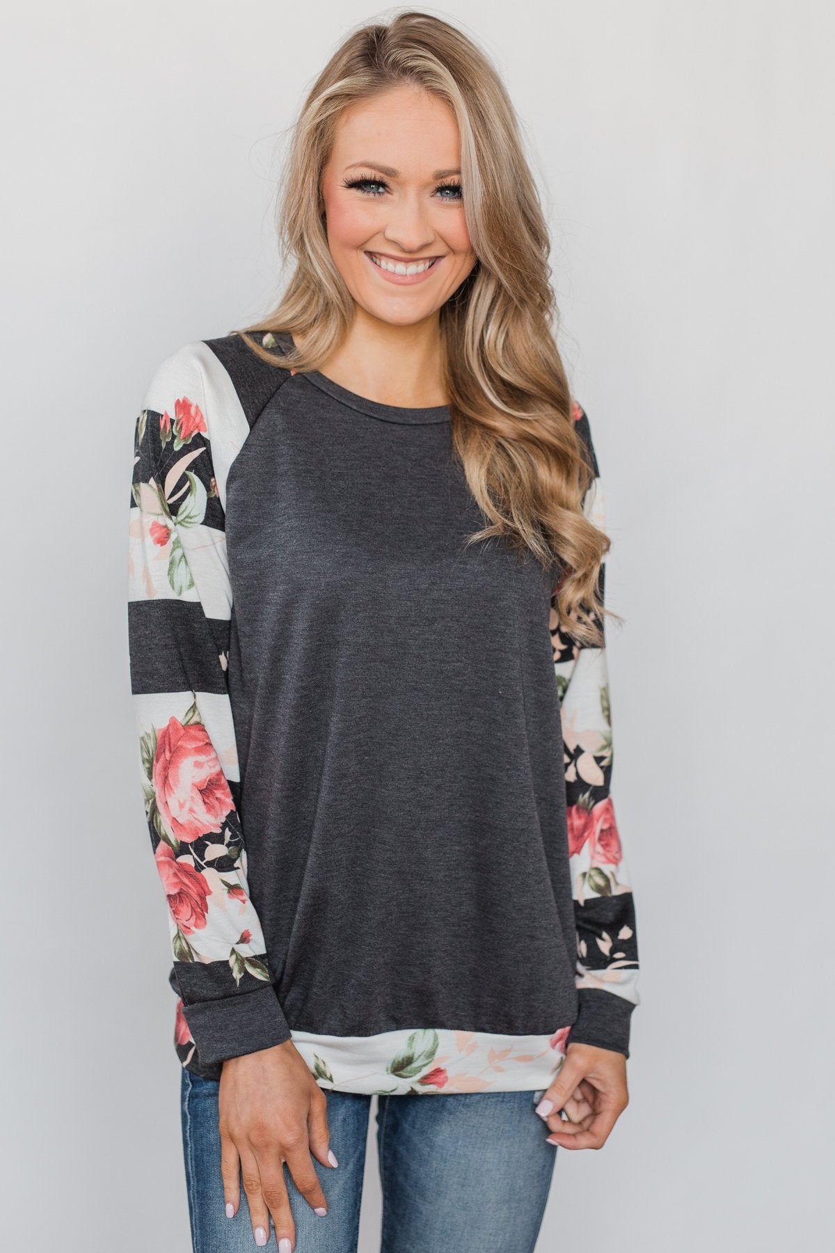 Can't Help Myself Long Sleeve Top- Charcoal