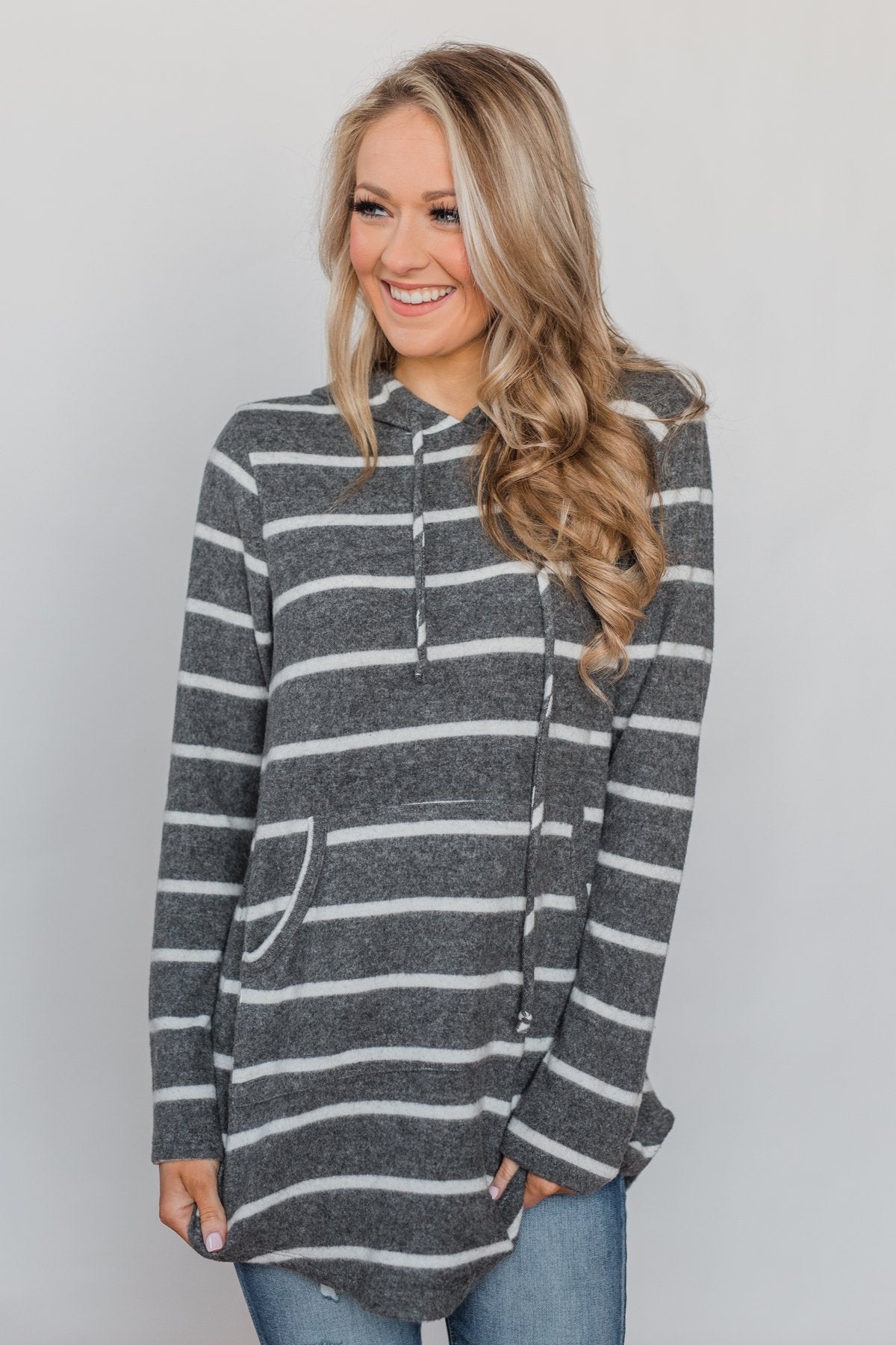 Can't Stop This Feeling Tunic Hoodie - Grey & White