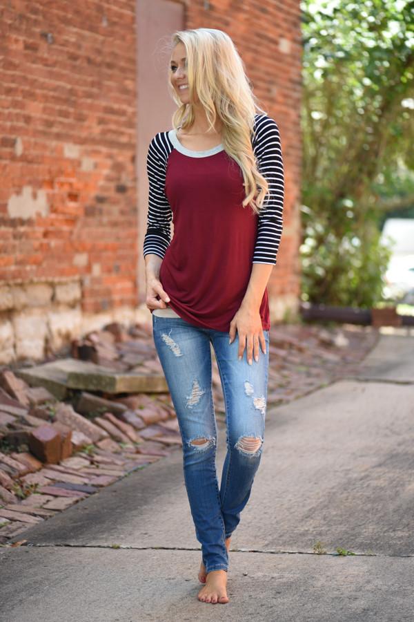 Collar Full of Color 3/4 Sleeve Top ~ Grey