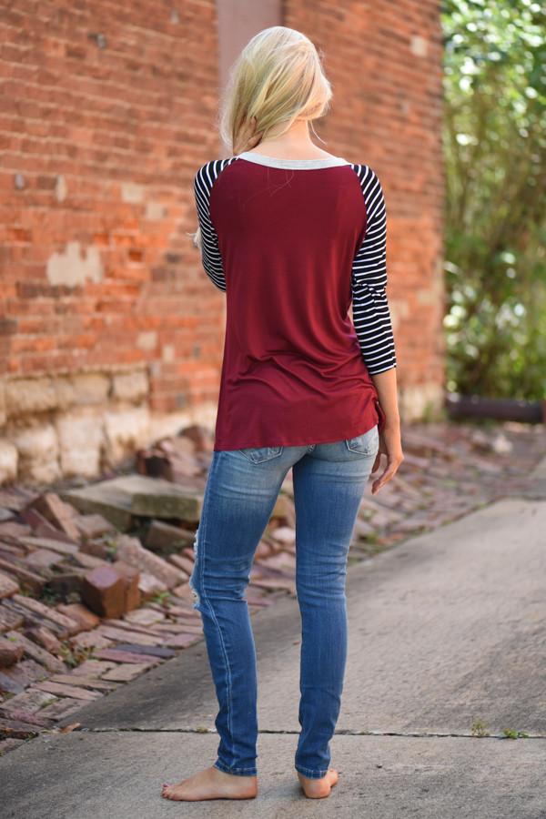 Collar Full of Color 3/4 Sleeve Top ~ Grey