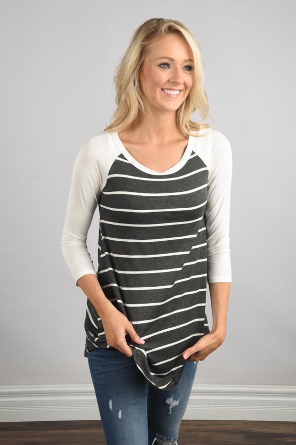 Essential Stripe Top ~ Grey