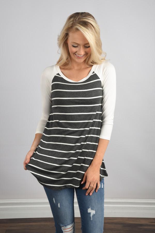 Essential Stripe Top ~ Grey