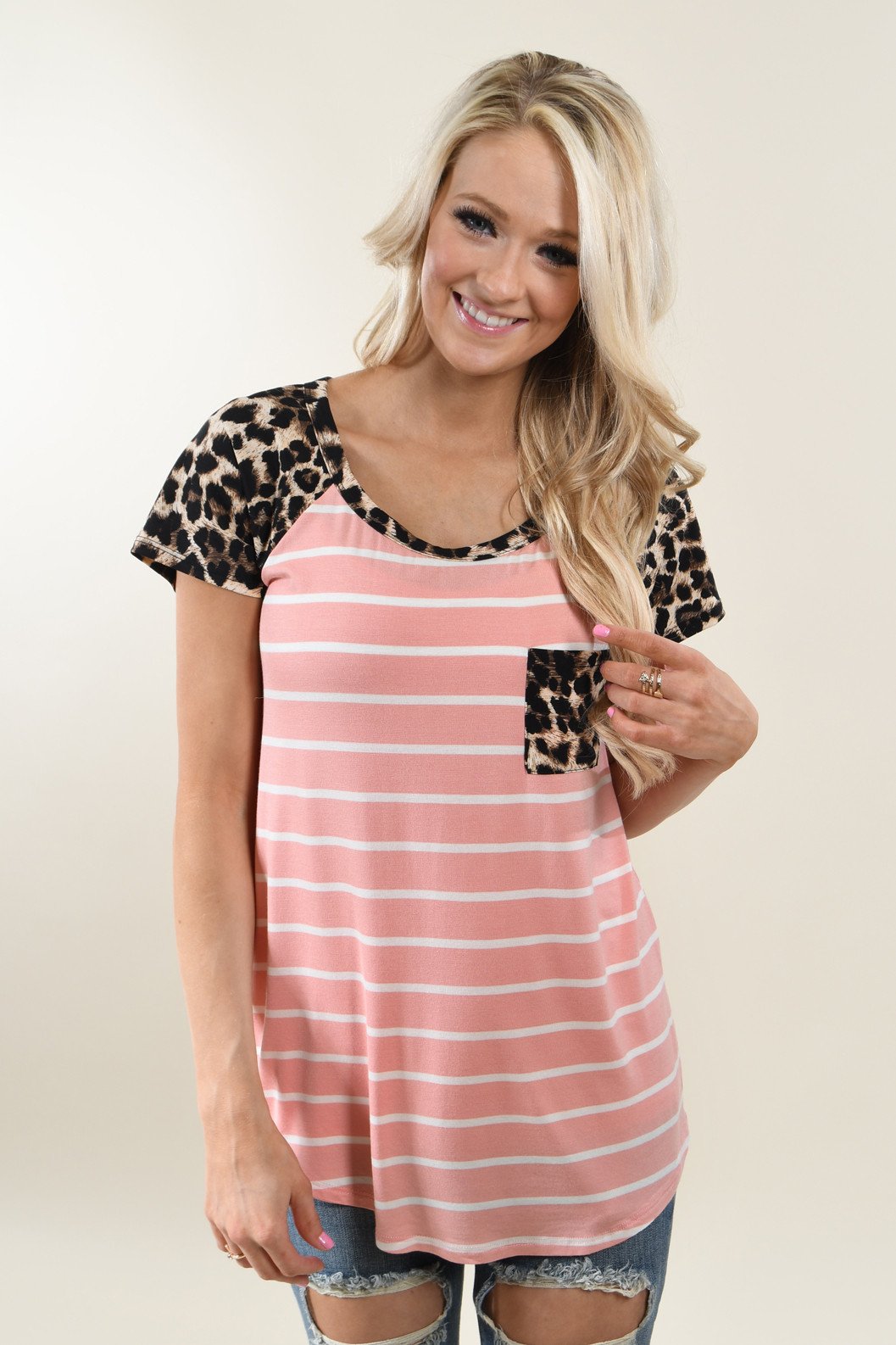 Fierce Leopard Pocket Top ~ Pink