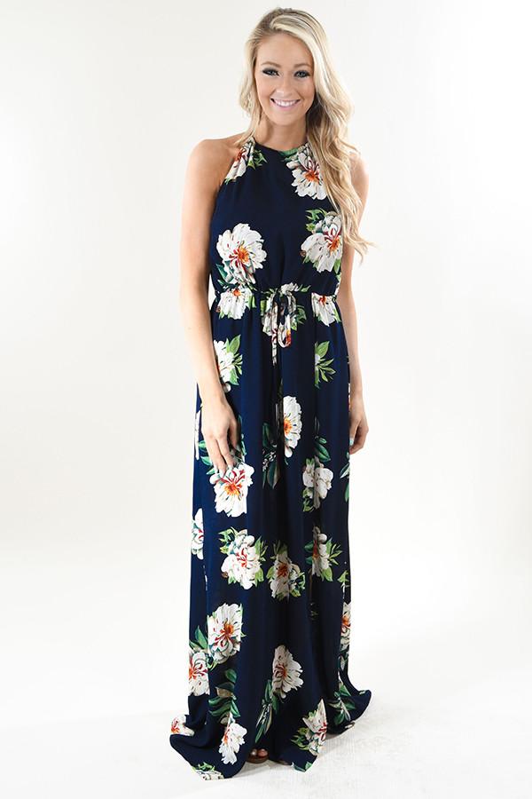 Navy Oasis Floral Maxi Dress – The Pulse Boutique
