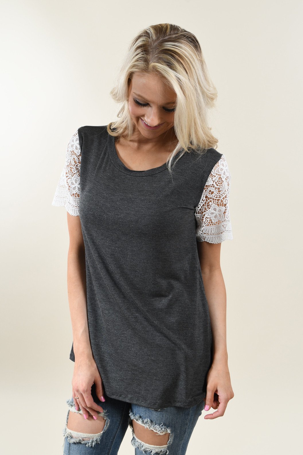 It's All Cool Detail Sleeve Top ~ Charcoal