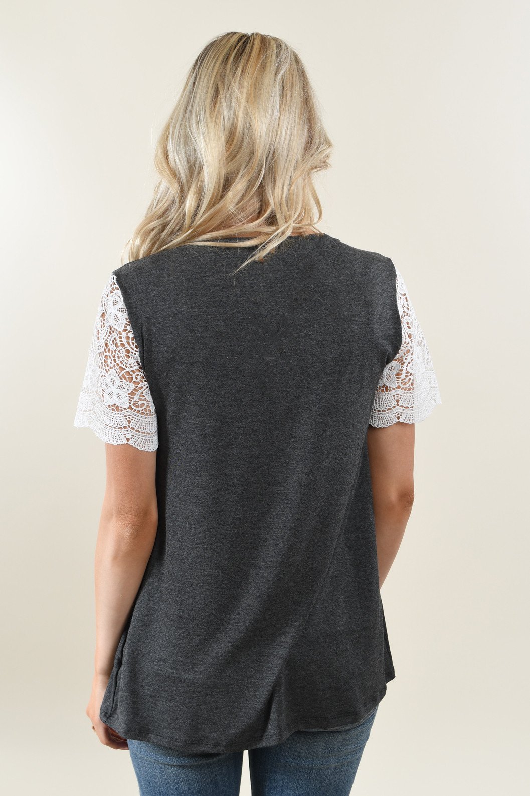 It's All Cool Detail Sleeve Top ~ Charcoal