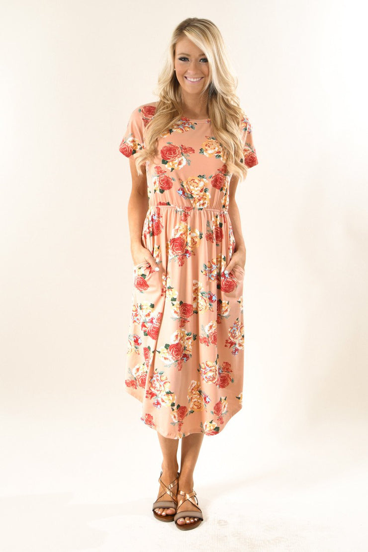 Fields of Peaches Floral Midi Dress – The Pulse Boutique