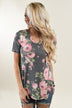 Yours Truly Floral V-Neck Charcoal
