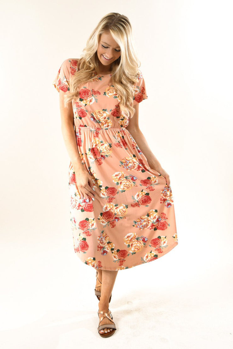 Fields of Peaches Floral Midi Dress – The Pulse Boutique