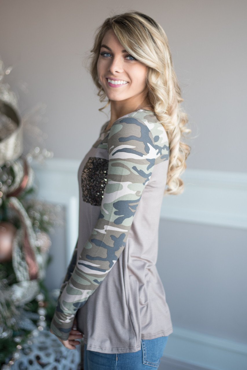 Camo Sparkle Top ~ Mocha