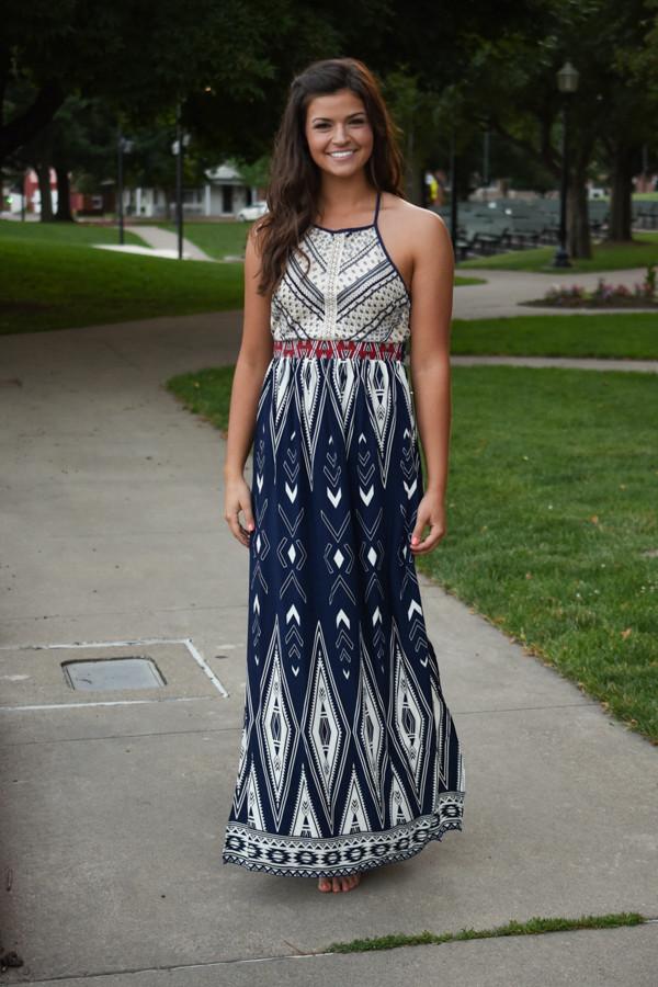 Family Tradition Ethnic Print Maxi Dress Navy