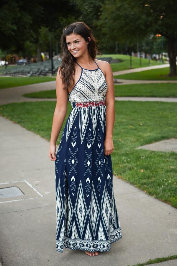 Family Tradition Ethnic Print Maxi Dress Navy