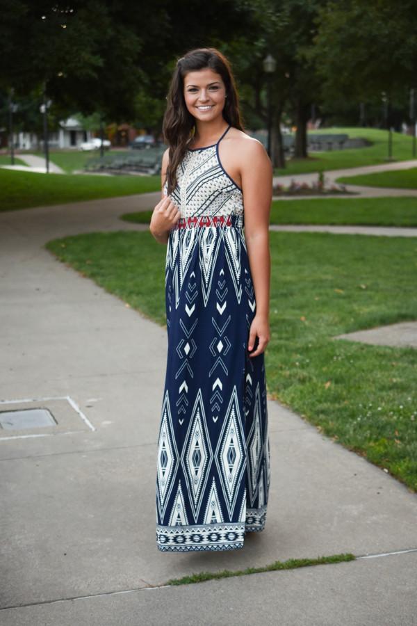 Family Tradition Ethnic Print Maxi Dress Navy